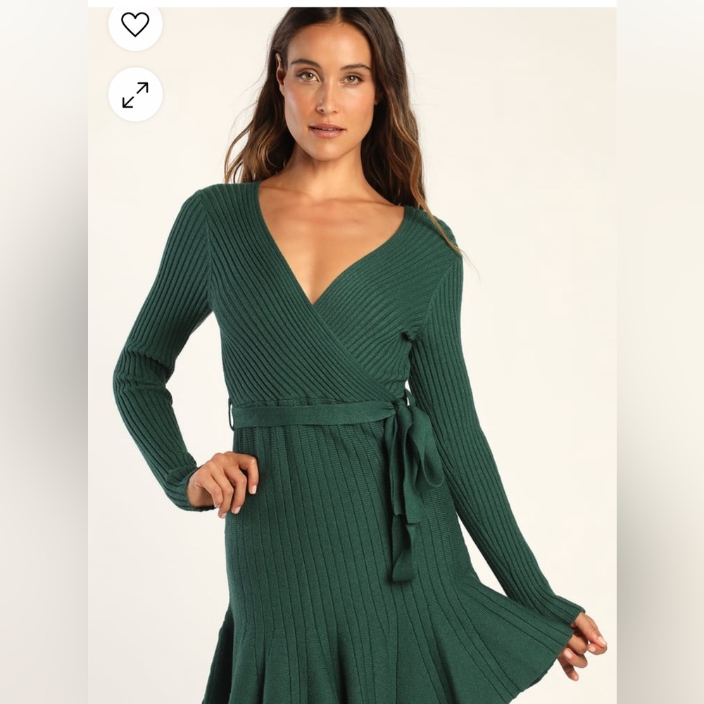Lulus Warm Emotions Emerald Green Skater Mini Sweater Dress